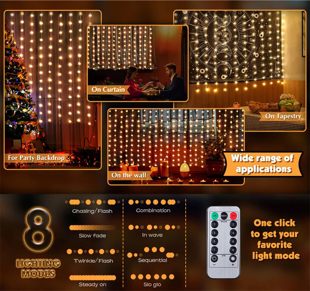 Rideau Lumineux LED – Guirlande de Noël USB avec Télécommande