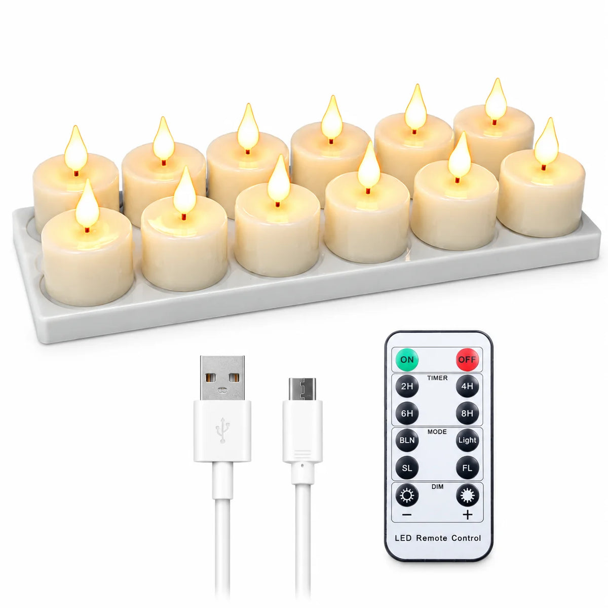 Bougies LED Rechargeables sans Flamme – Lot de 6 ou 12 avec Télécommande
